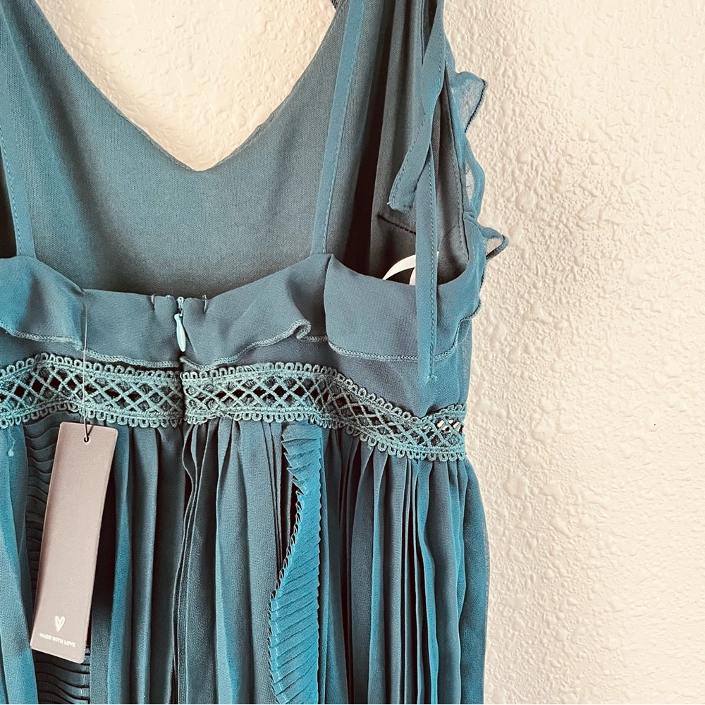 Lulu’s Emerald Green Tie-Strap Pleated Midi Dress Emerald Green XS - Picture 14 of 16